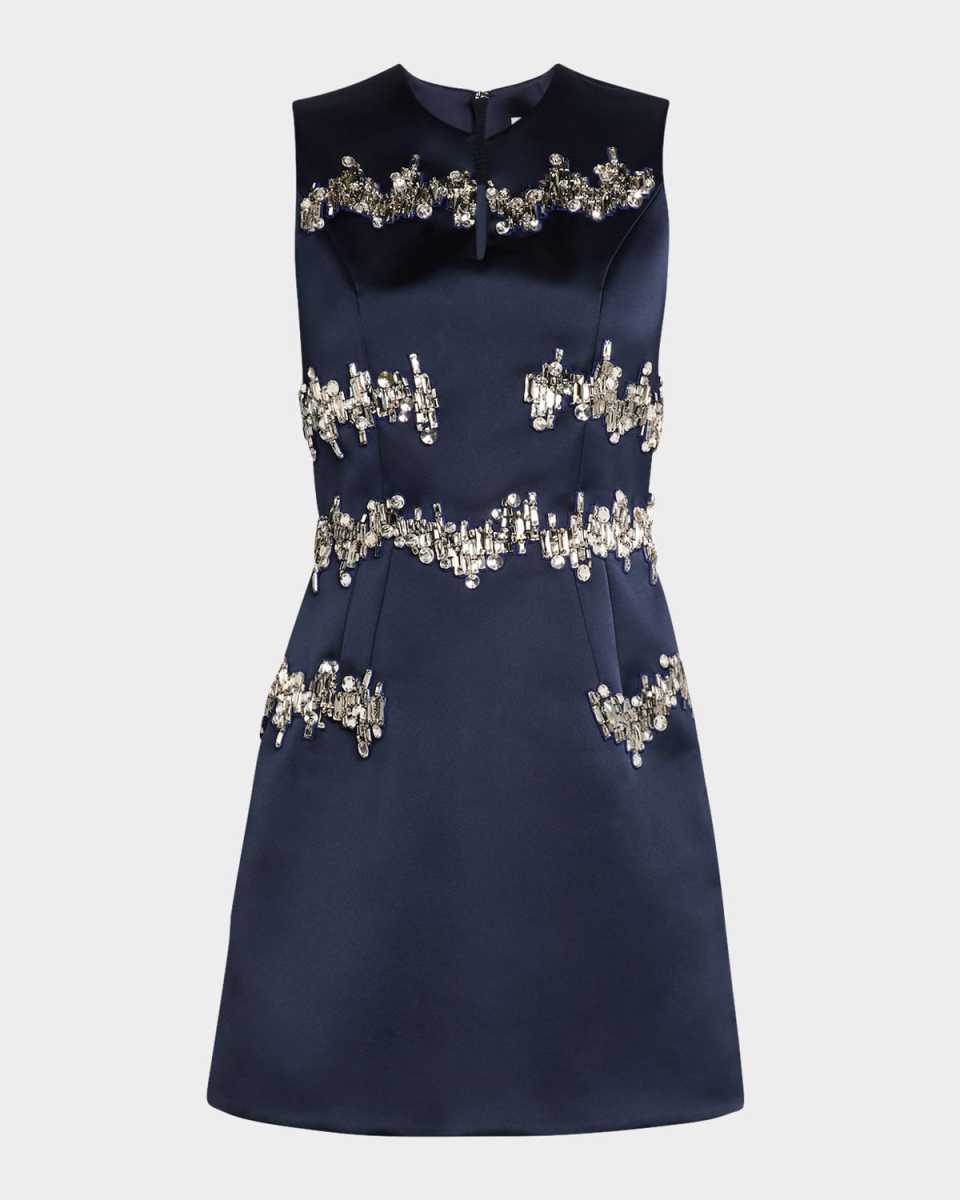 Crystal Sleeveless Satin Mini Dress
